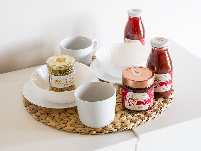 Breakfast table set with Italian pastries and coffee